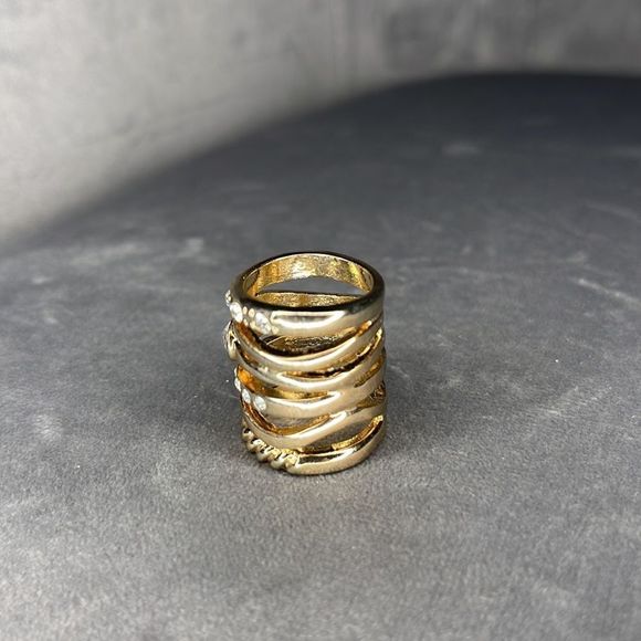 EXPRESS Rhinestone Embellished Stacked Rings in Gold - Picture 4 of 4